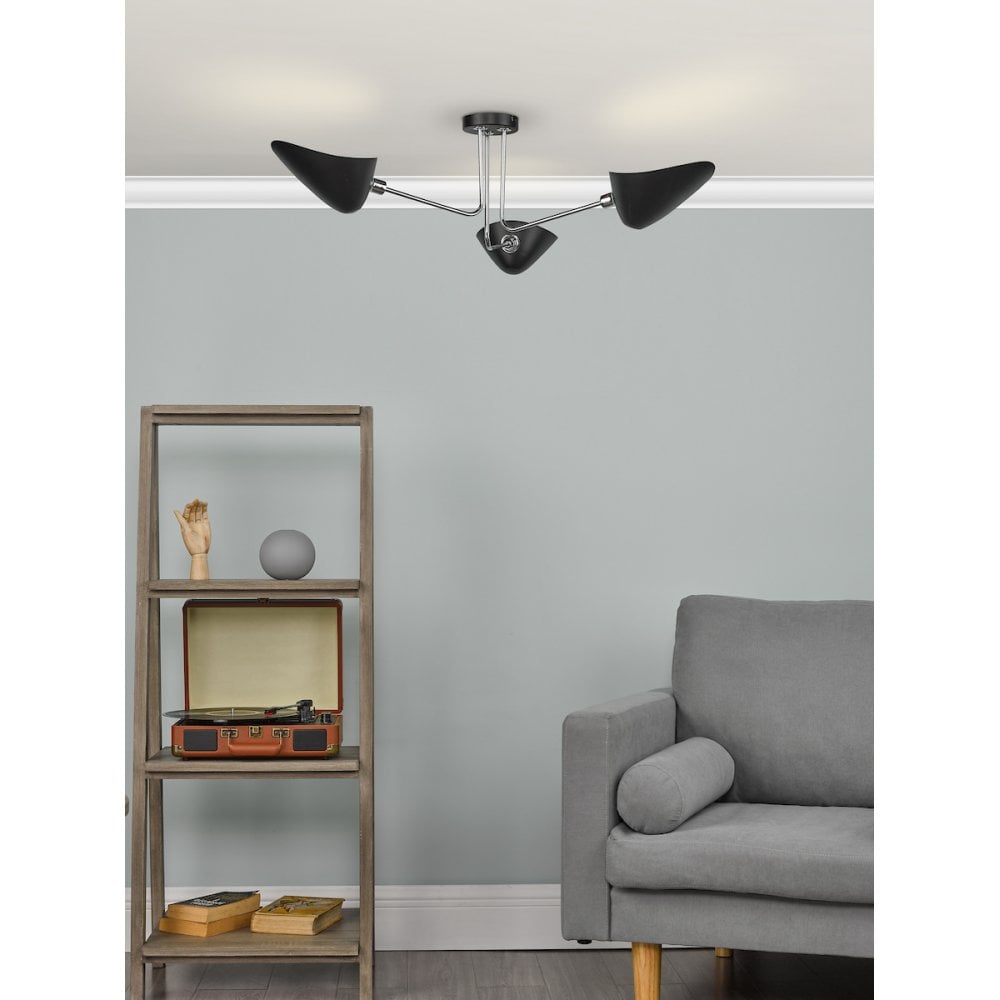 Modern 3 Light Semi Flush Ceiling Light In Chrome And Black Finish SEB0322