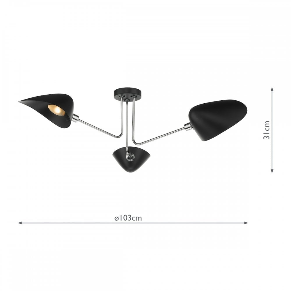 Modern 3 Light Semi Flush Ceiling Light In Chrome And Black Finish SEB0322