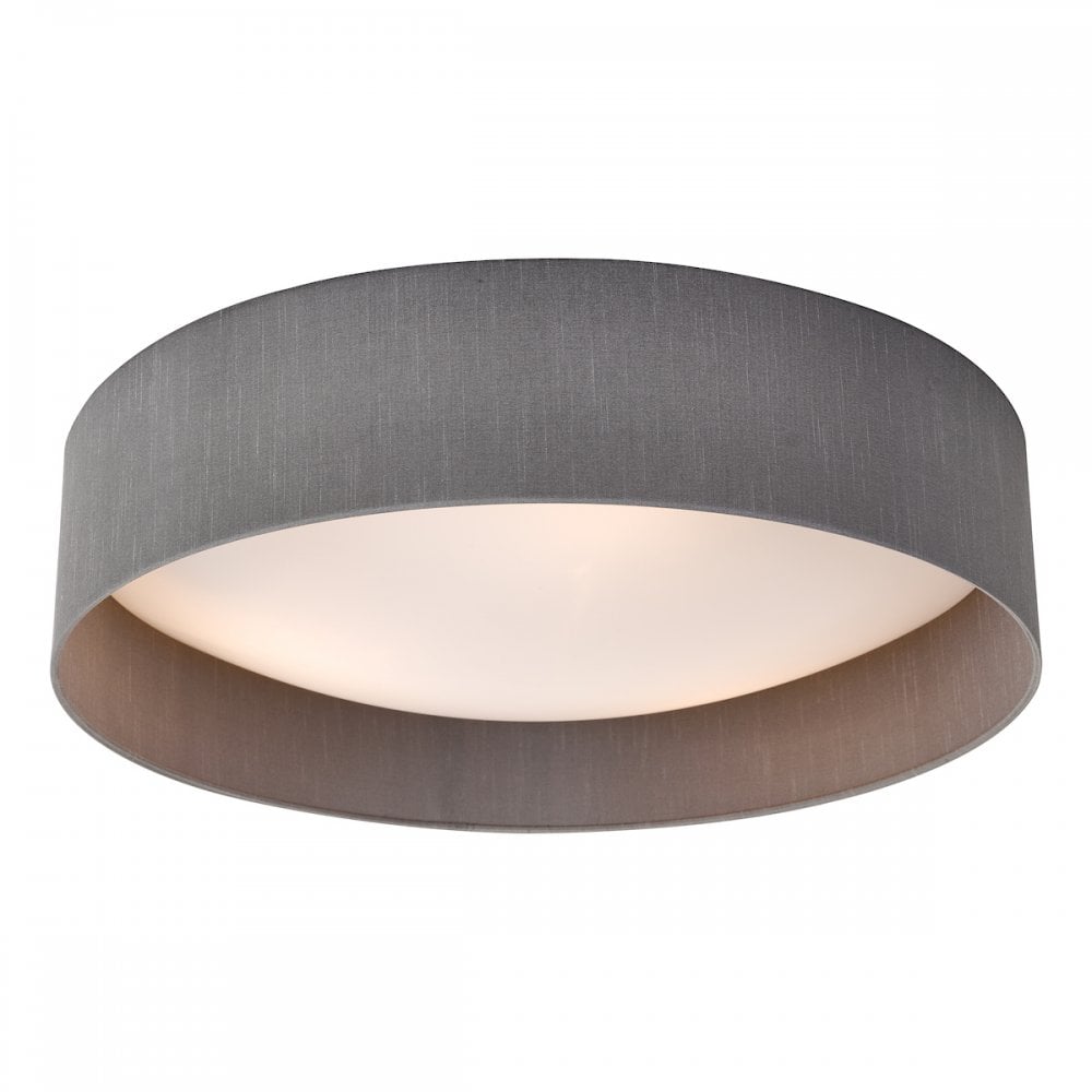Nysa Contemporary Large Flush Ceiling Light With Grey Silk Shade NYS4839