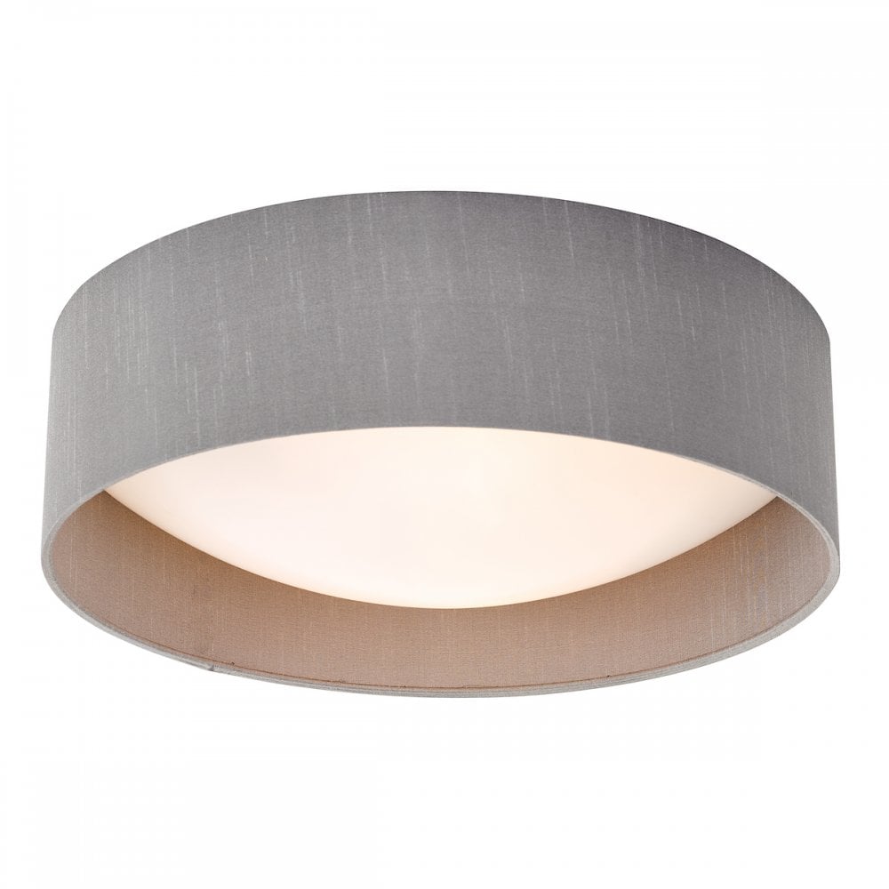 Nysa Contemporary Medium Flush Ceiling Light With Grey Silk Shade NYS5039