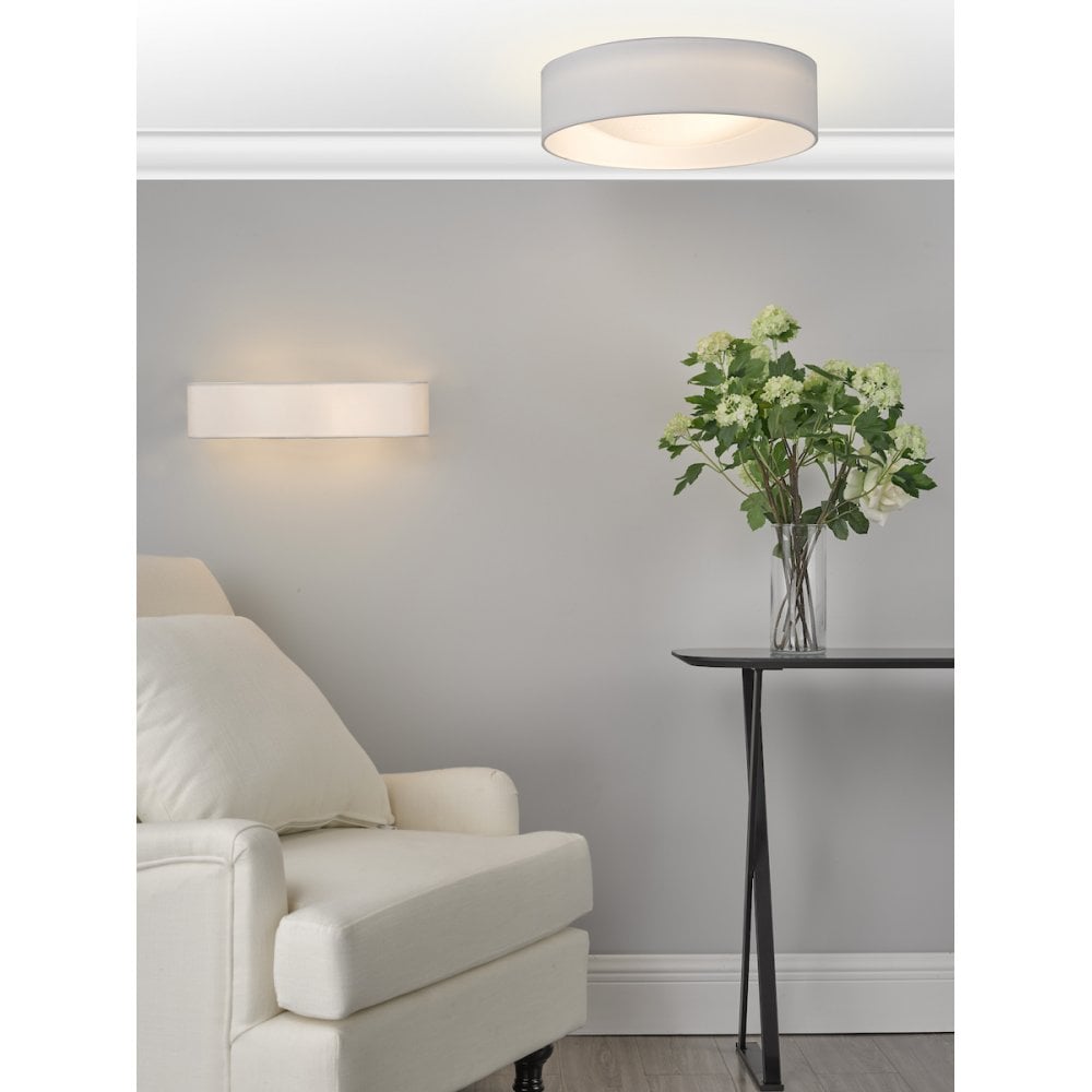 Nysa Contemporary Medium Flush Ceiling Light With White Silk Shade NYS502
