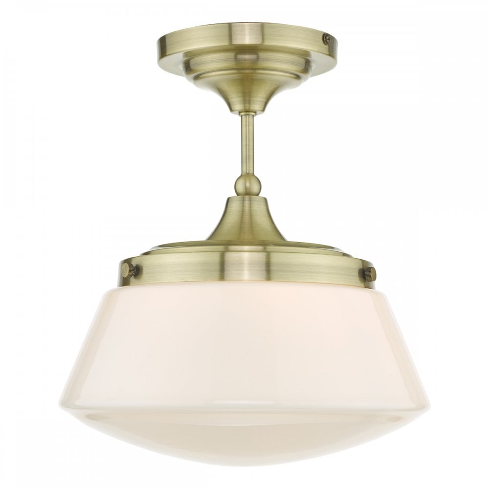 Caden Classic Bathroom Semi Flush Ceiling Light In Antique Brass Finish IP44 CAD0175
