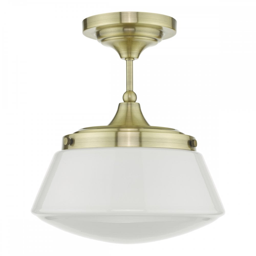 Caden Classic Bathroom Semi Flush Ceiling Light In Antique Brass Finish IP44 CAD0175