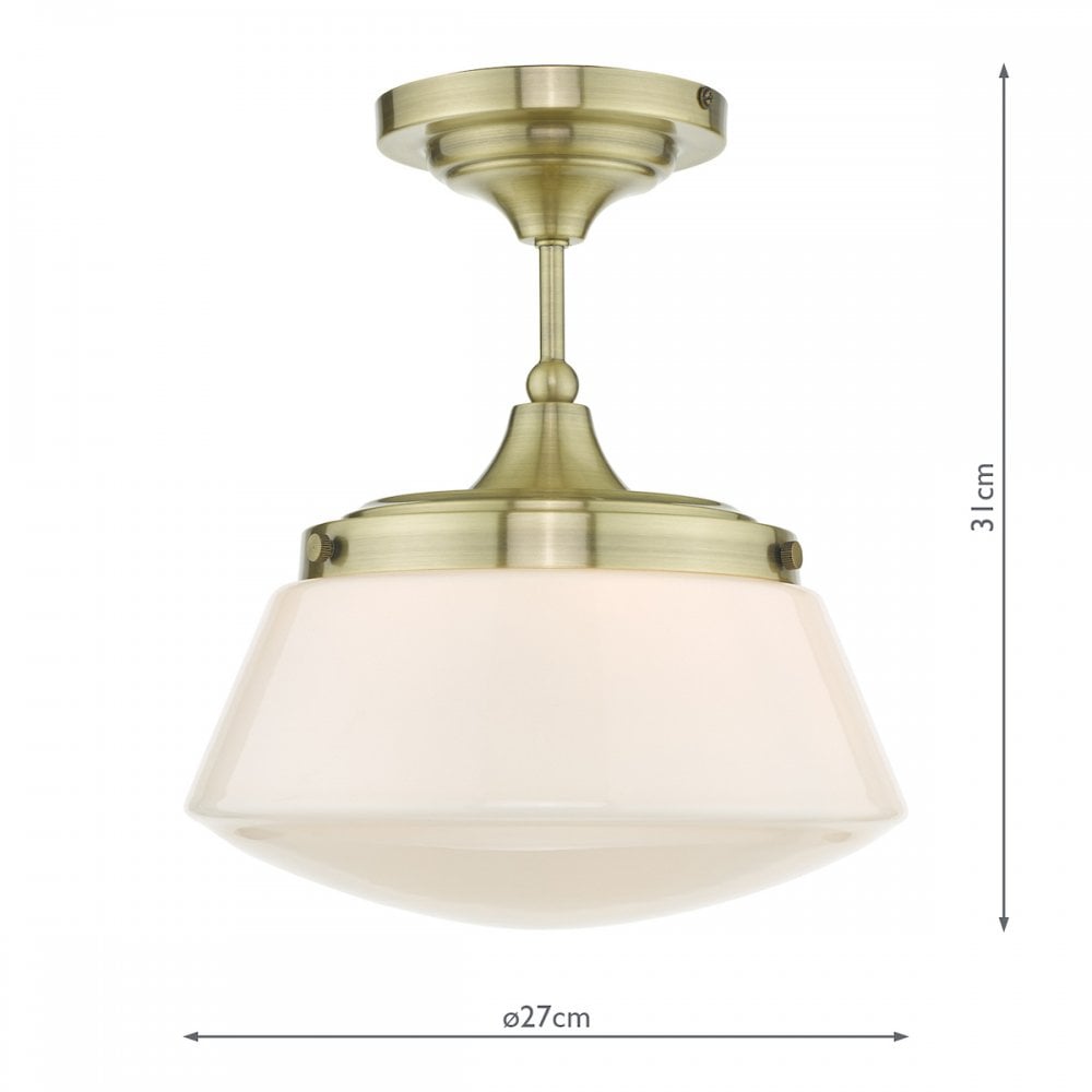 Caden Classic Bathroom Semi Flush Ceiling Light In Antique Brass Finish IP44 CAD0175