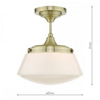 Caden Classic Bathroom Semi Flush Ceiling Light In Antique Brass Finish IP44 CAD0175