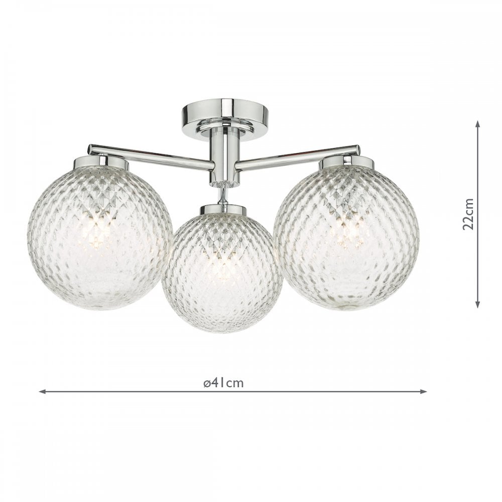 Wayne Bathroom 3 Light Semi Flush Ceiling Light In Polished Chrome Finish IP44 WAY5350