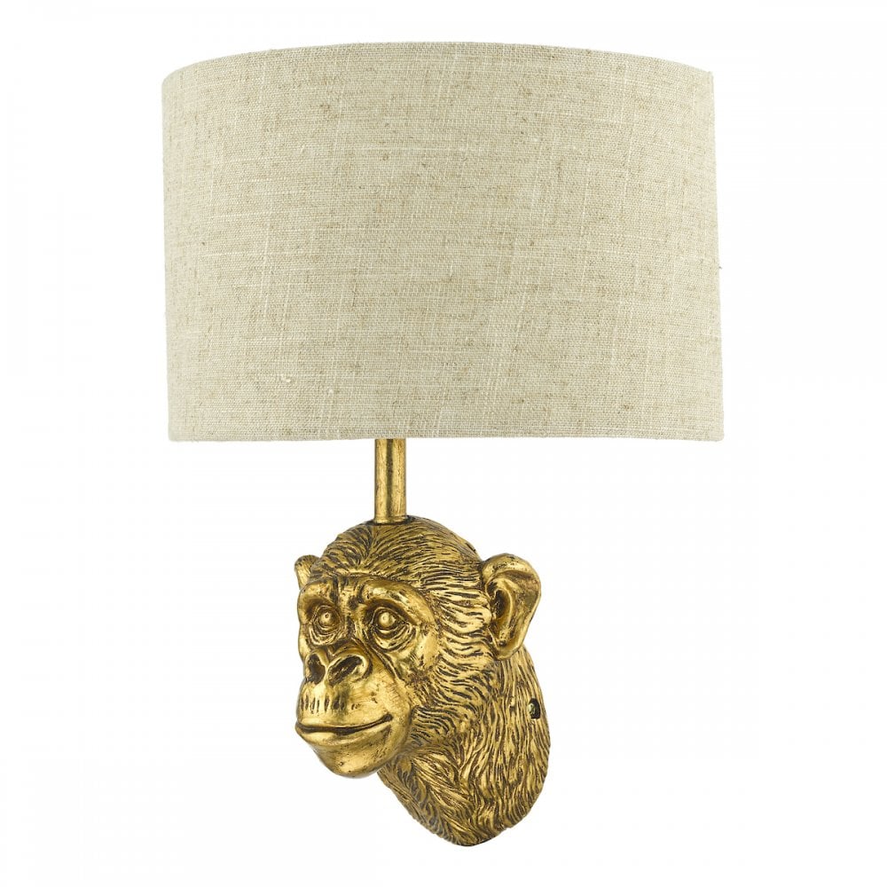Raul Decorative Monkey Wall Light In Gold Finish With Linen Shade RAU0735