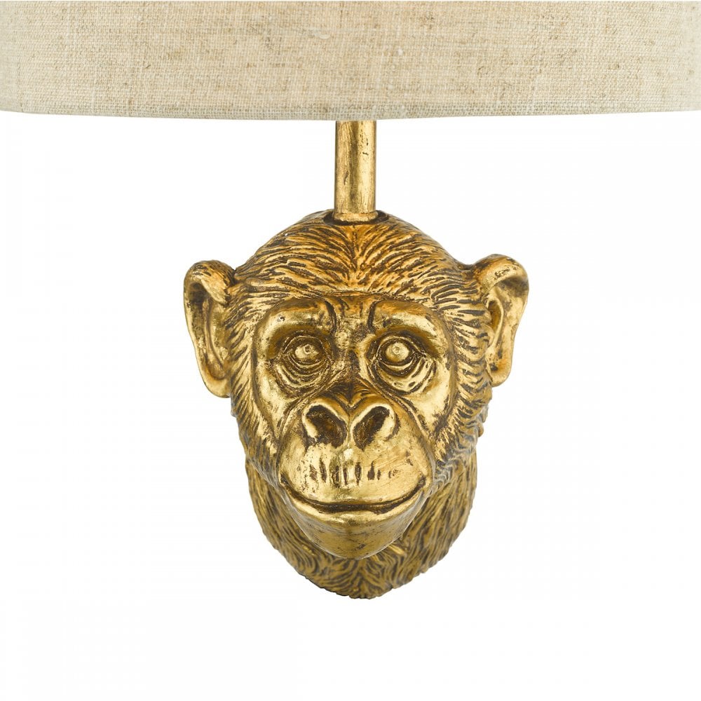 Raul Decorative Monkey Wall Light In Gold Finish With Linen Shade RAU0735
