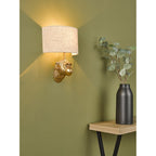 Raul Decorative Monkey Wall Light In Gold Finish With Linen Shade RAU0735