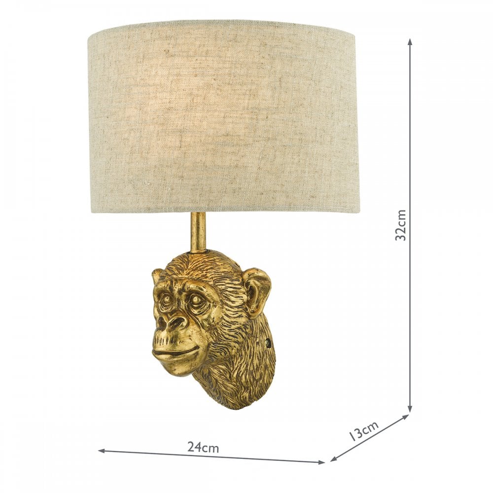 Raul Decorative Monkey Wall Light In Gold Finish With Linen Shade RAU0735