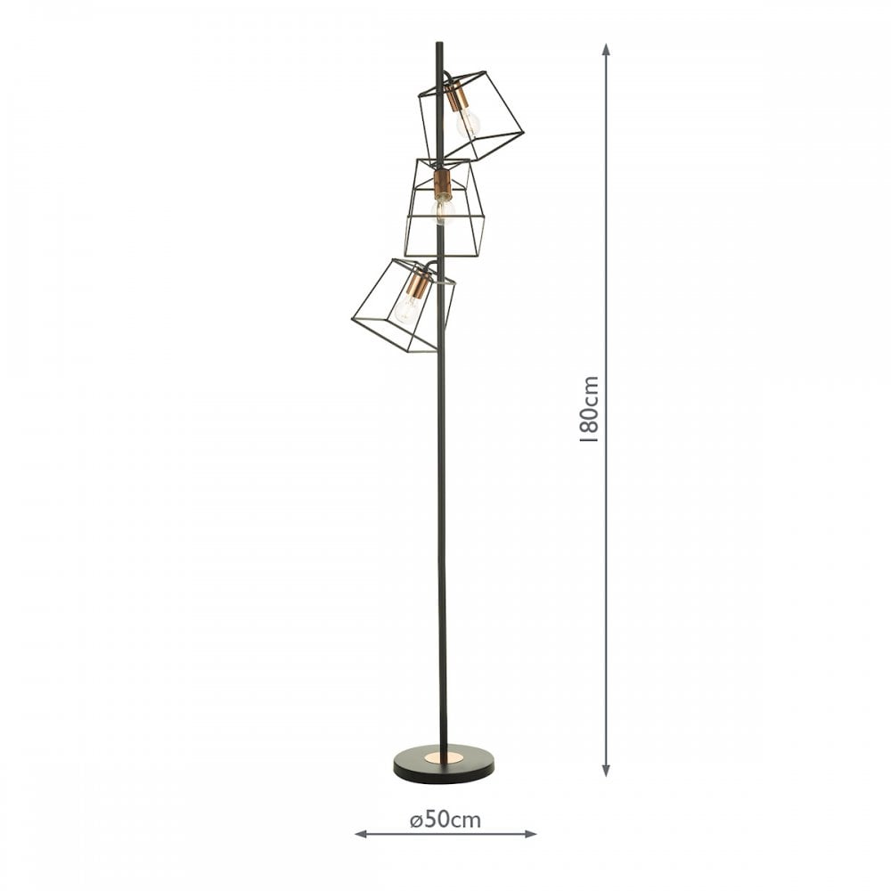 Tower Modern 3 Light Floor Lamp In Matt Black And Copper TOW4922