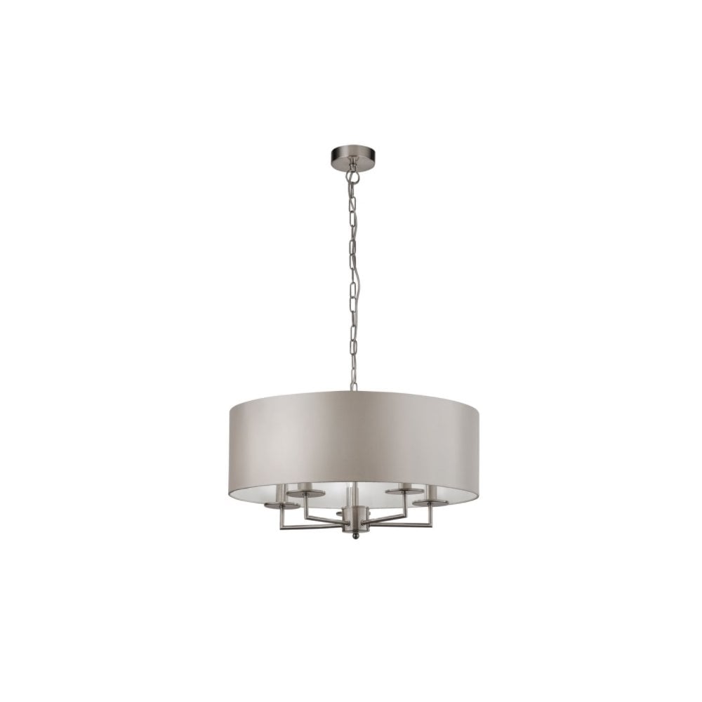 Knightsbridge Modern Ceiling Pendant Light In Satin Silver Finish With Silk Shade