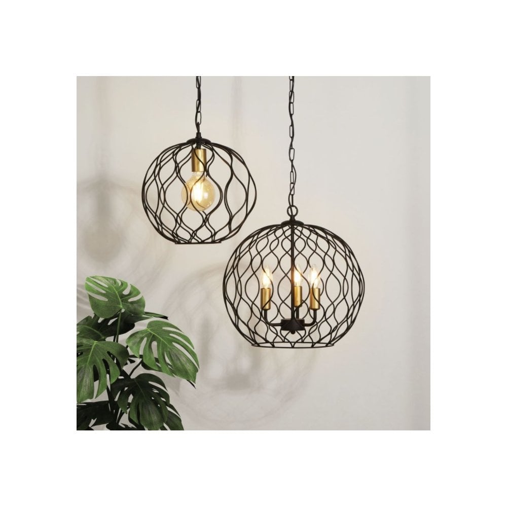 Orb Contemporary Ceiling Pendant Light In Matt Black And Gold Finish