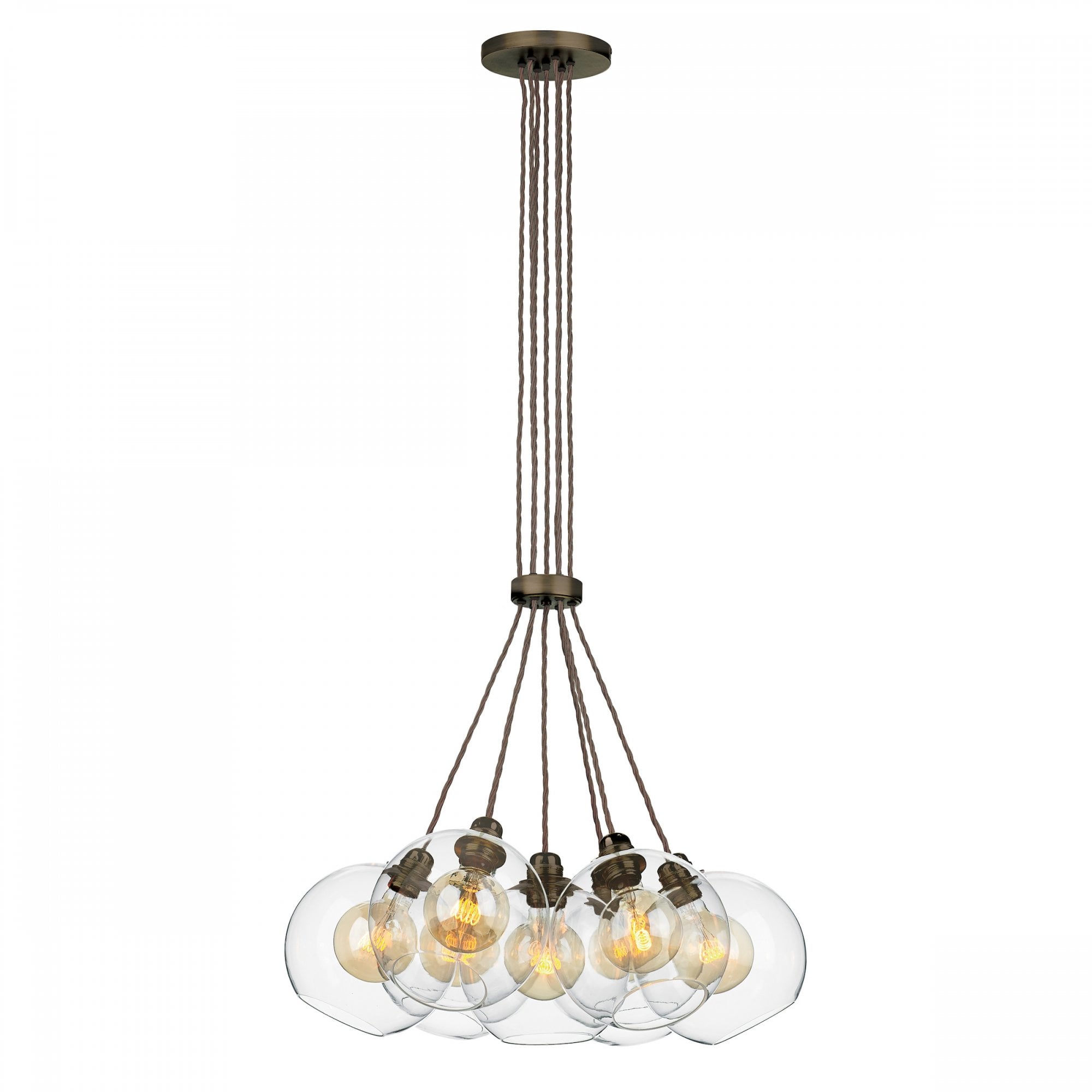 Apollo 7 Light Ceiling Pendant In Antique Brass Finish With Glass Shades APO3475C