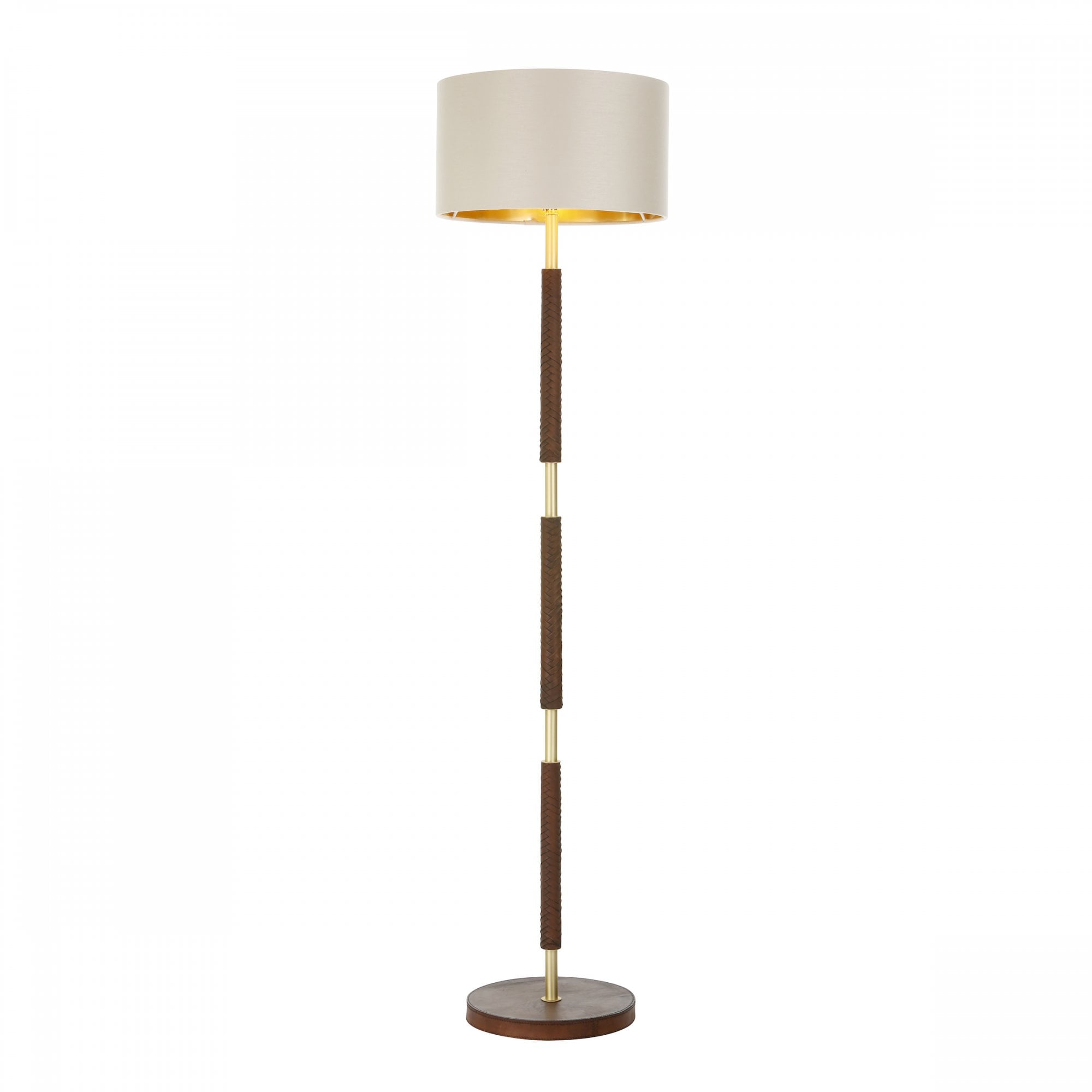 Hunter Stylish 2 Light Floor Lamp Base Only In Butter Brass With Leather Effect HUN4940