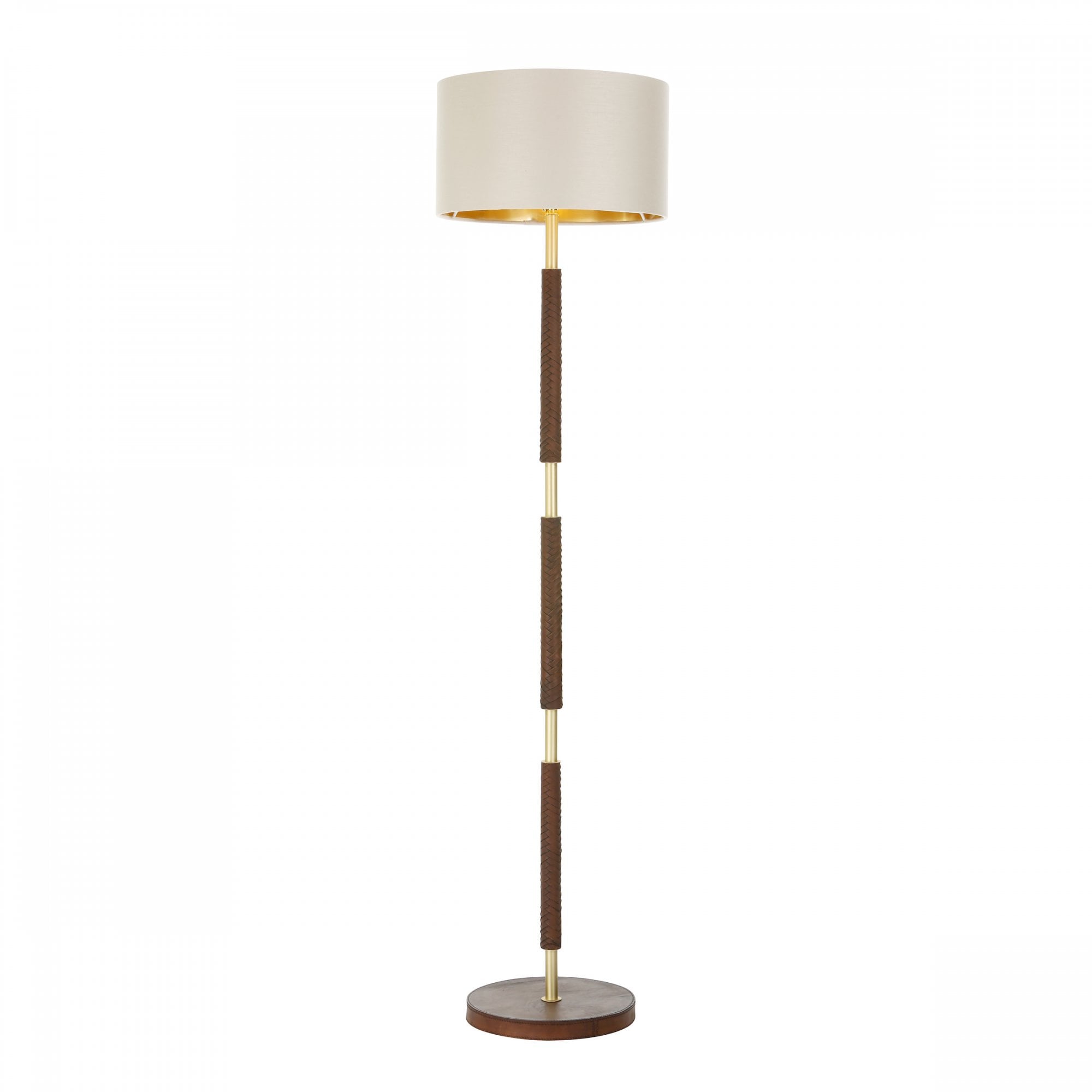 Hunter Stylish 2 Light Floor Lamp Base Only In Butter Brass With Leather Effect HUN4940
