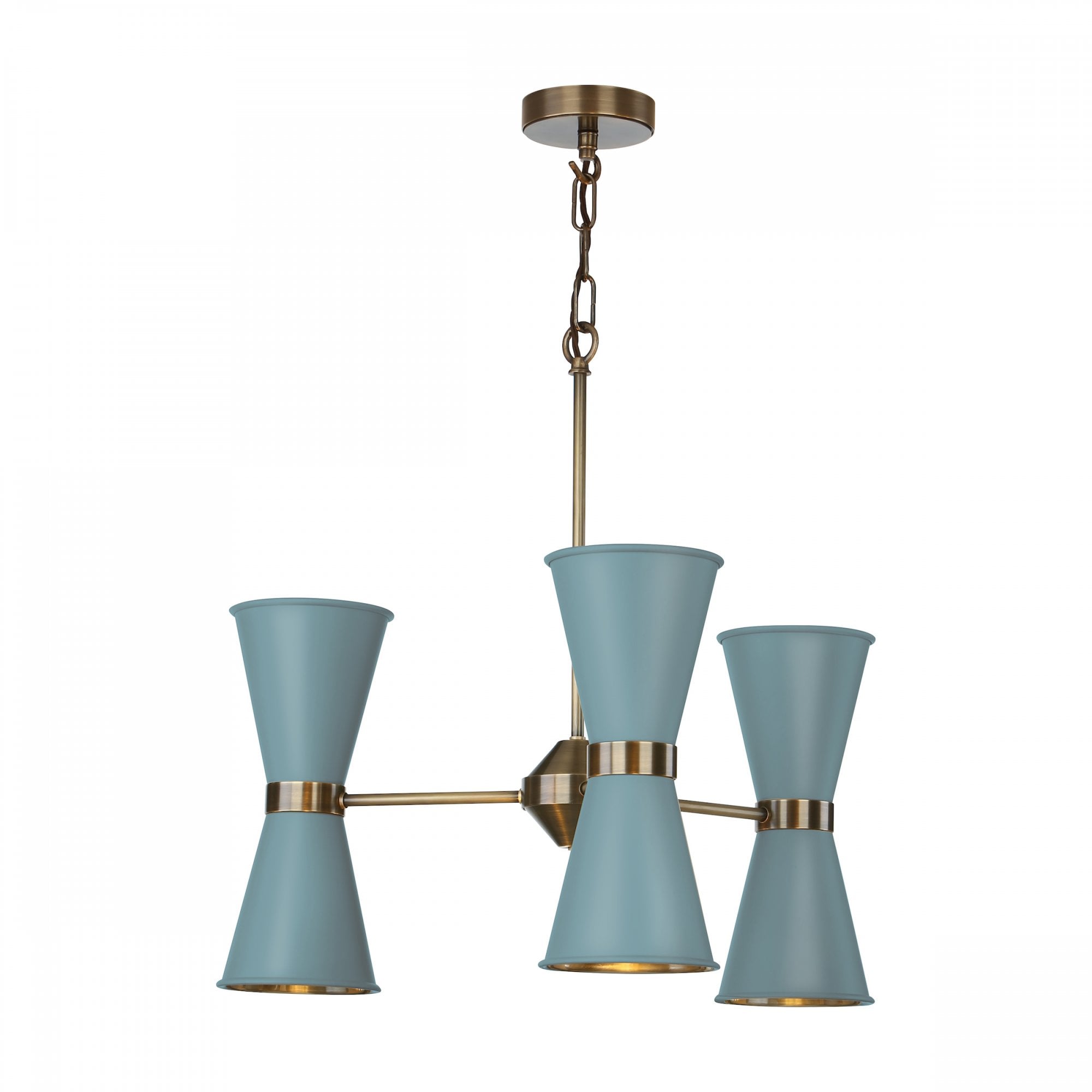 Hyde Modern 6 Light Ceiling Pendant In River Blue And Antique Brass HYD0606AB
