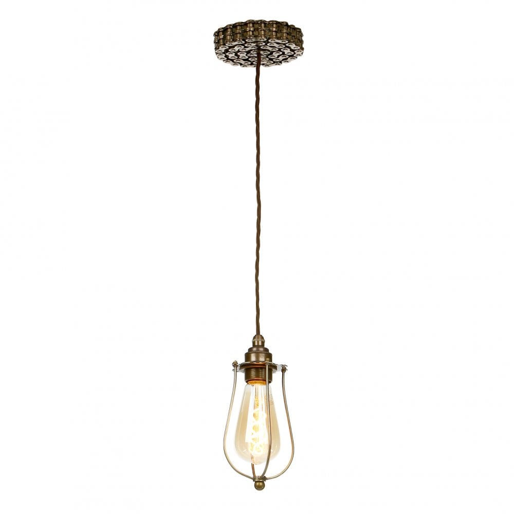 Loxley Industrial Single Ceiling Pendant Light In Bronze Finish With Cage LOX0163