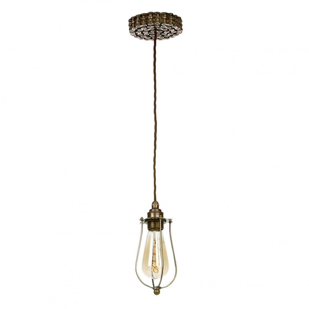 Loxley Industrial Single Ceiling Pendant Light In Bronze Finish With Cage LOX0163