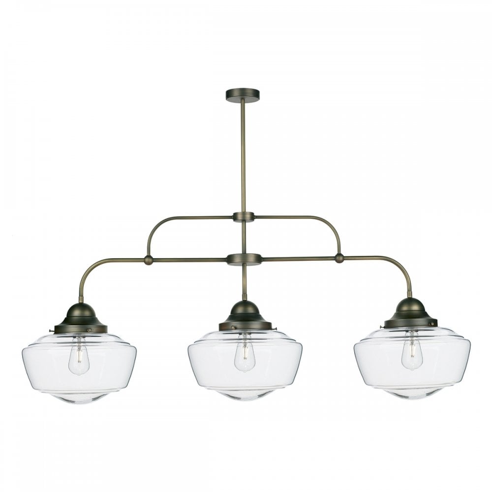 Stowe 3 Light Ceiling Bar Light In Antique Brass With Clear Glass Shades STO0375