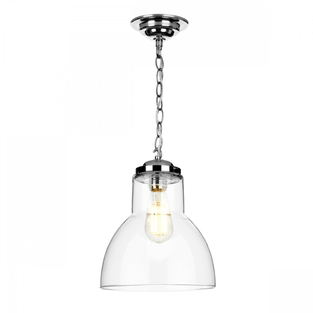 Upton Single Small Ceiling Pendant Light In Polished Chrome With Glass Shade UPT0150