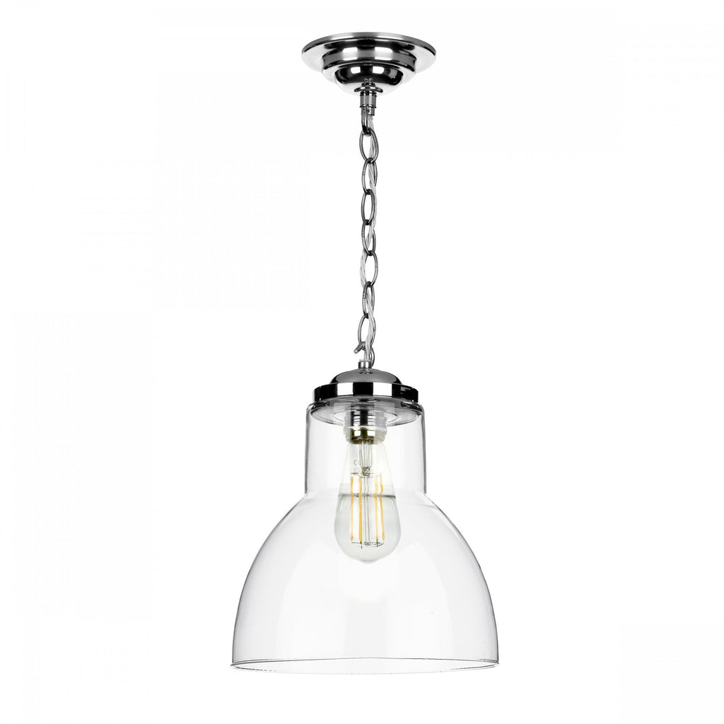 Upton Single Small Ceiling Pendant Light In Polished Chrome With Glass Shade UPT0150