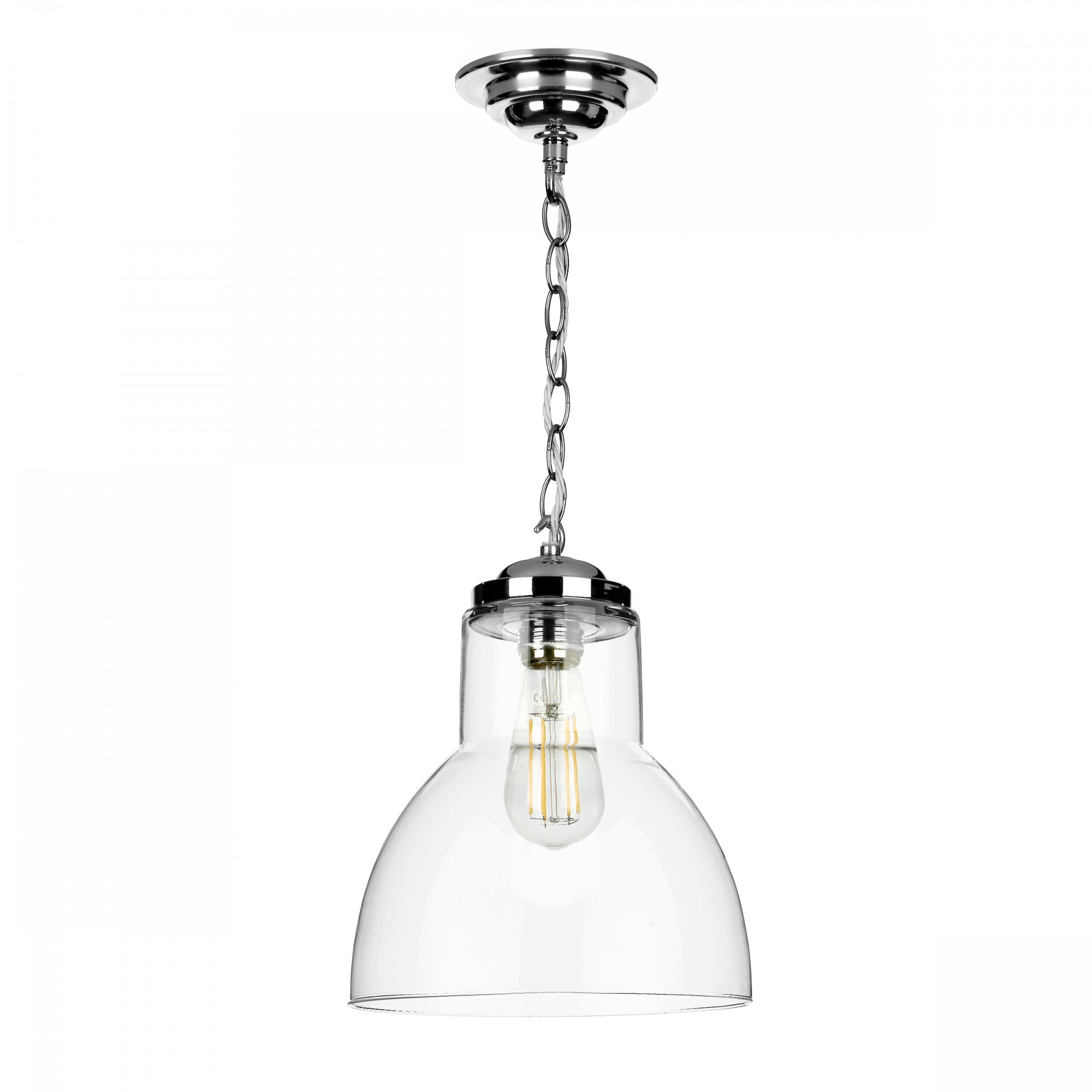 Upton Single Small Ceiling Pendant Light In Polished Chrome With Glass Shade UPT0150