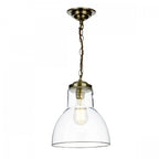 Upton Single Small Ceiling Pendant Light In Antique Brass With Glass Shade UPT0175