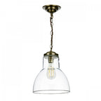 Upton Single Small Ceiling Pendant Light In Antique Brass With Glass Shade UPT0175
