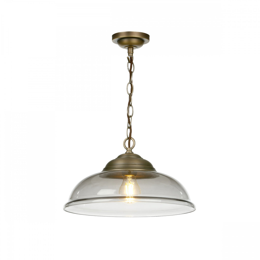 Webster Single Ceiling Pendant Light In Antique Brass With Smoked Glass WEB0110