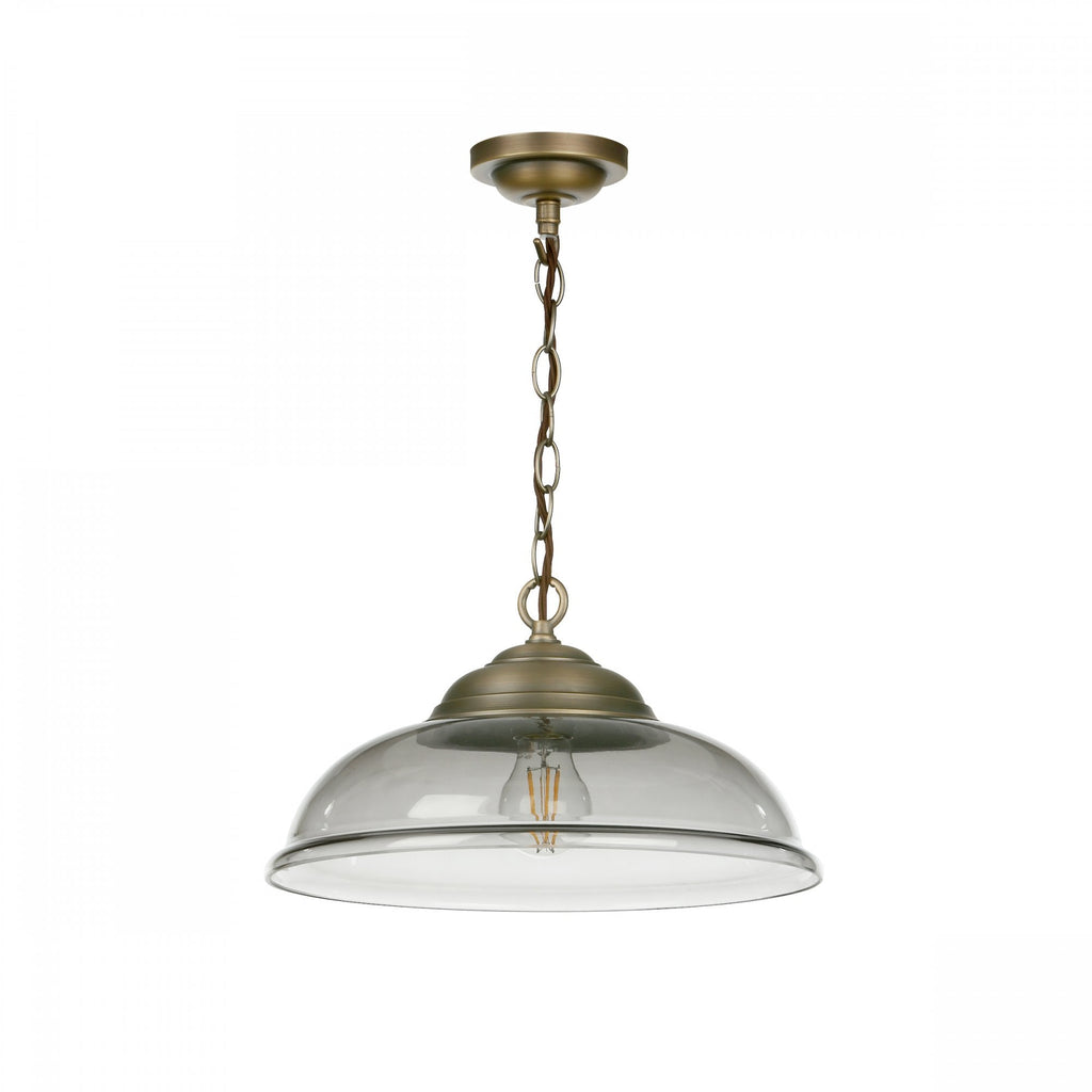 Webster Single Ceiling Pendant Light In Antique Brass With Smoked Glass WEB0110