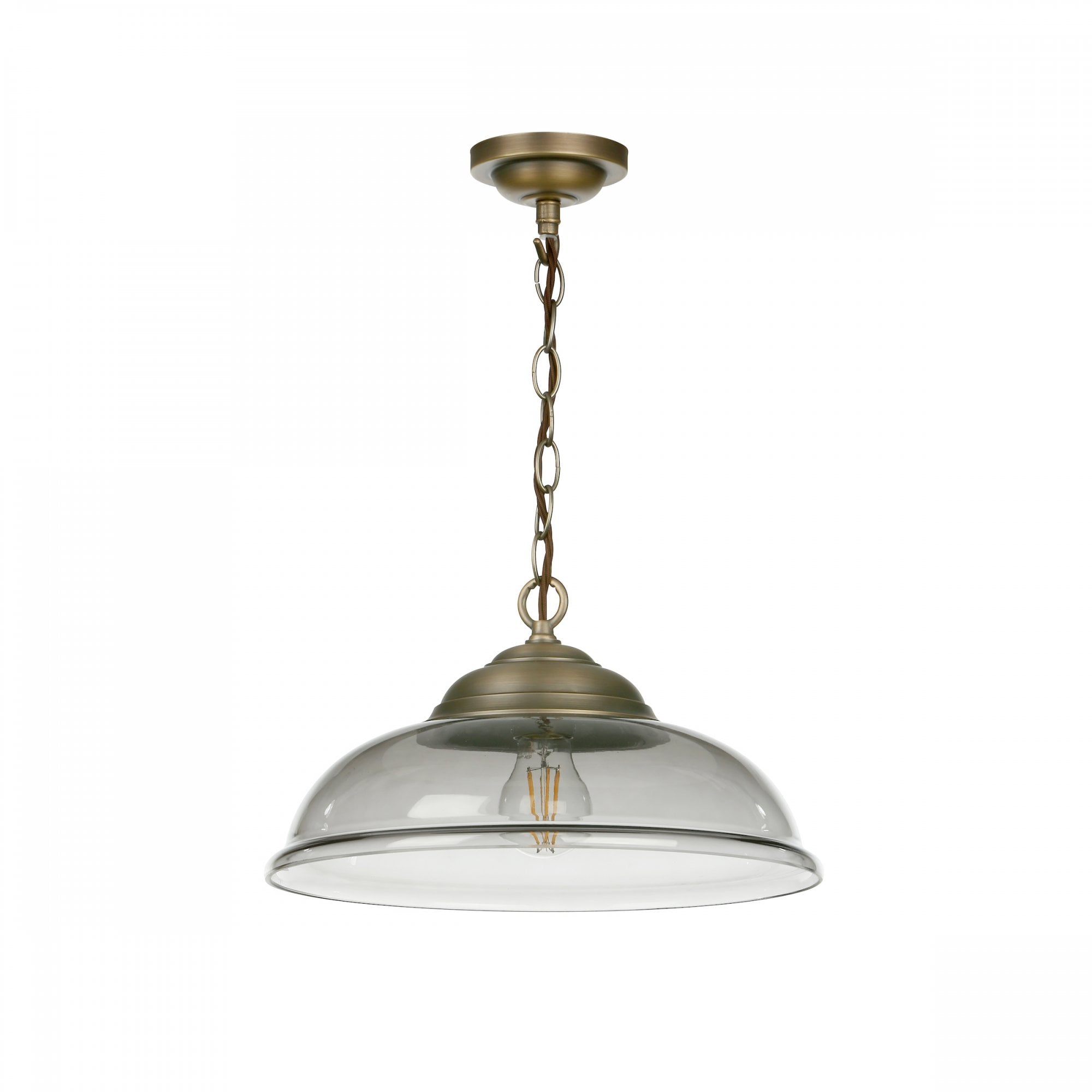 Webster Single Ceiling Pendant Light In Antique Brass With Smoked Glass WEB0110