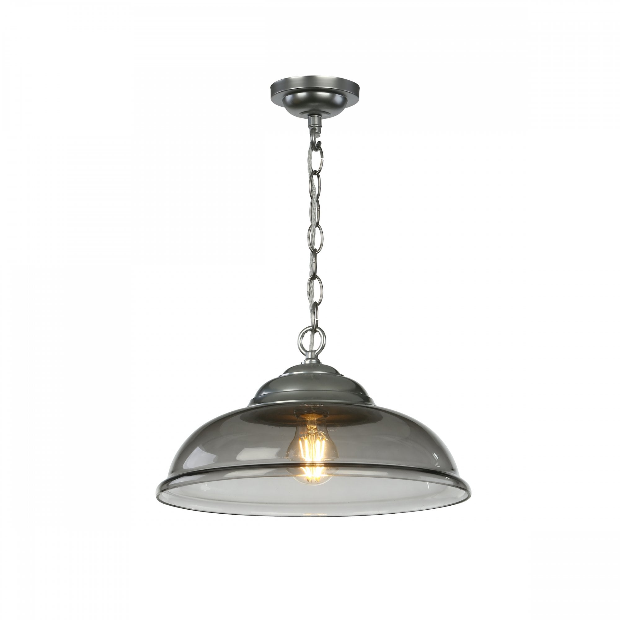 Webster Single Ceiling Pendant Light In Polished Chrome With Smoked Glass WEB0110C