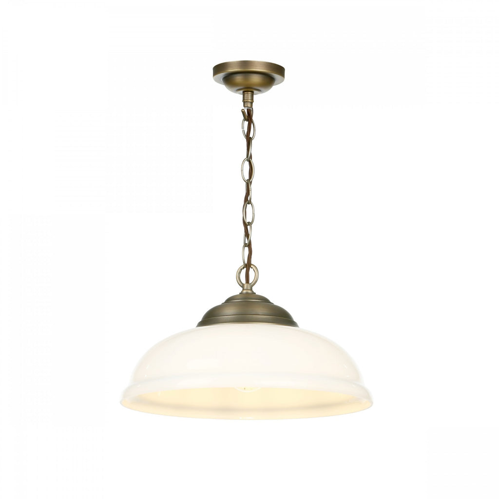 Webster Single Ceiling Pendant Light In Antique Brass With Opal Glass WEB0112