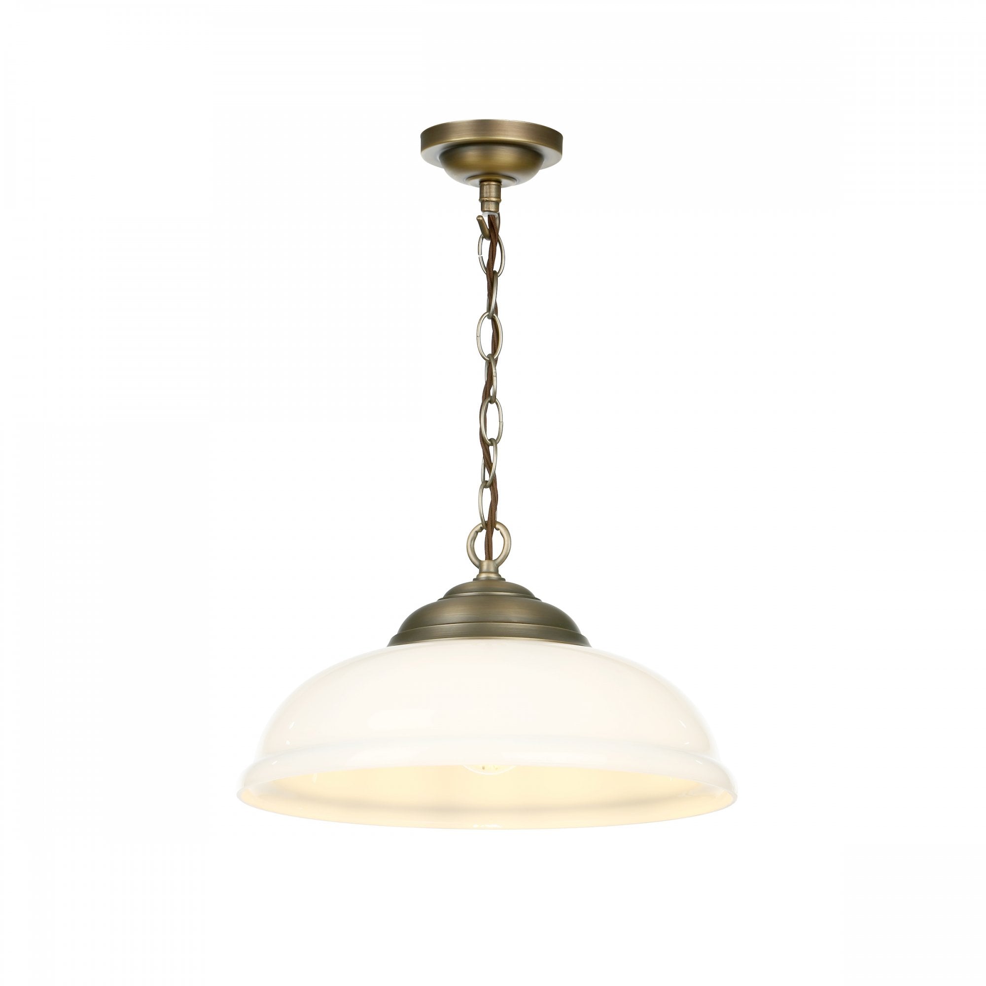 Webster Single Ceiling Pendant Light In Antique Brass With Opal Glass WEB0112