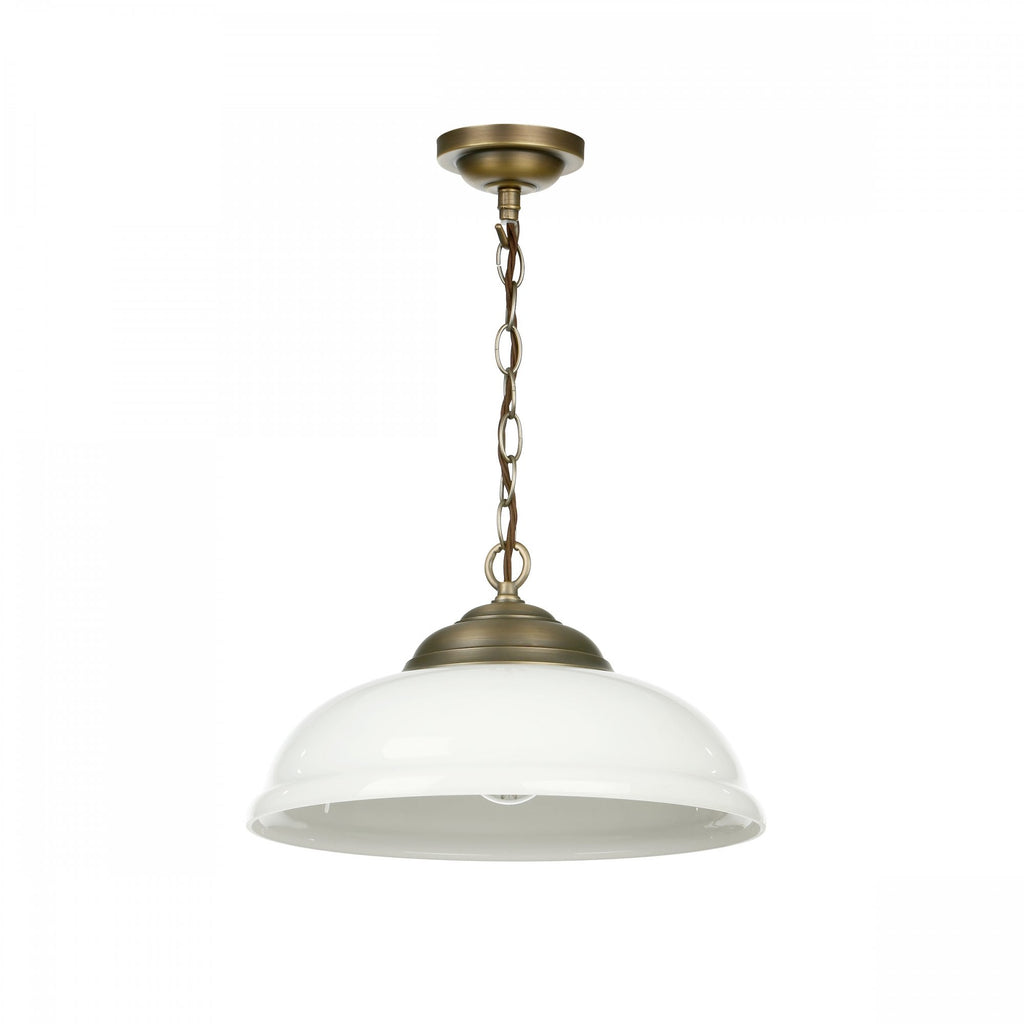 Webster Single Ceiling Pendant Light In Antique Brass With Opal Glass WEB0112