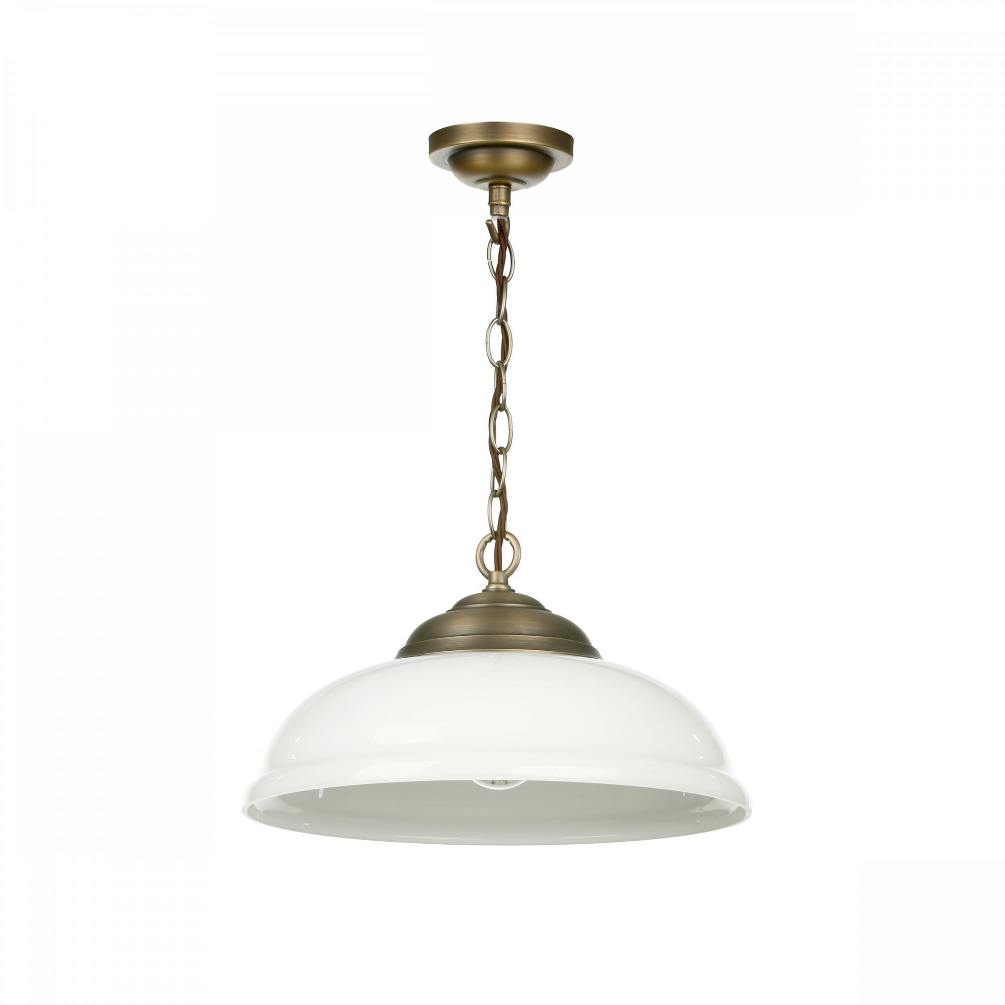 Webster Single Ceiling Pendant Light In Antique Brass With Opal Glass WEB0112