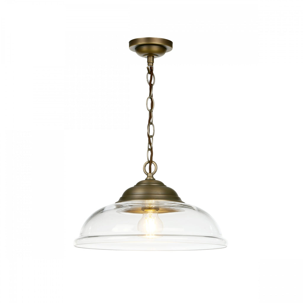 Webster Single Ceiling Pendant Light In Antique Brass With Clear Glass WEB0175