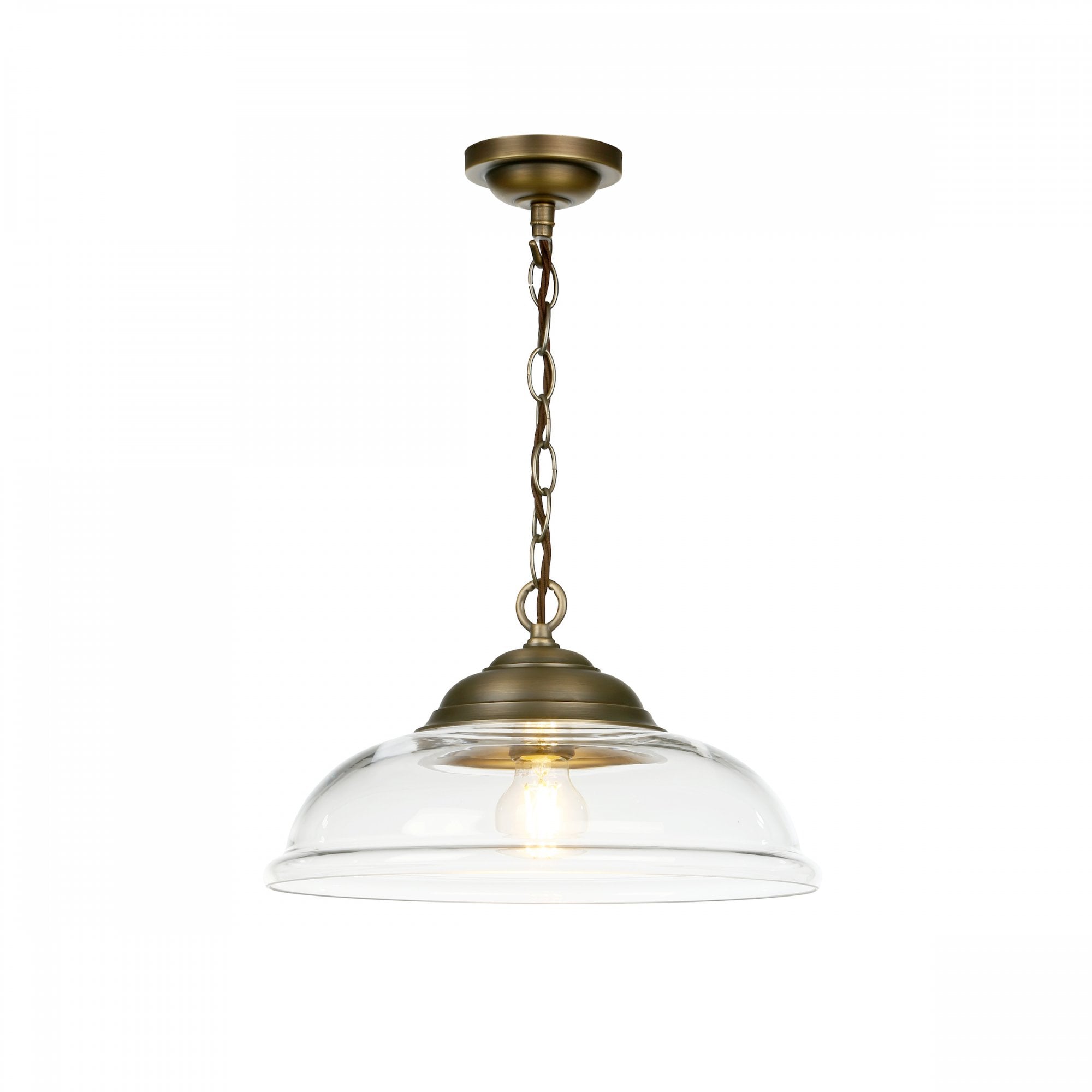 Webster Single Ceiling Pendant Light In Antique Brass With Clear Glass WEB0175