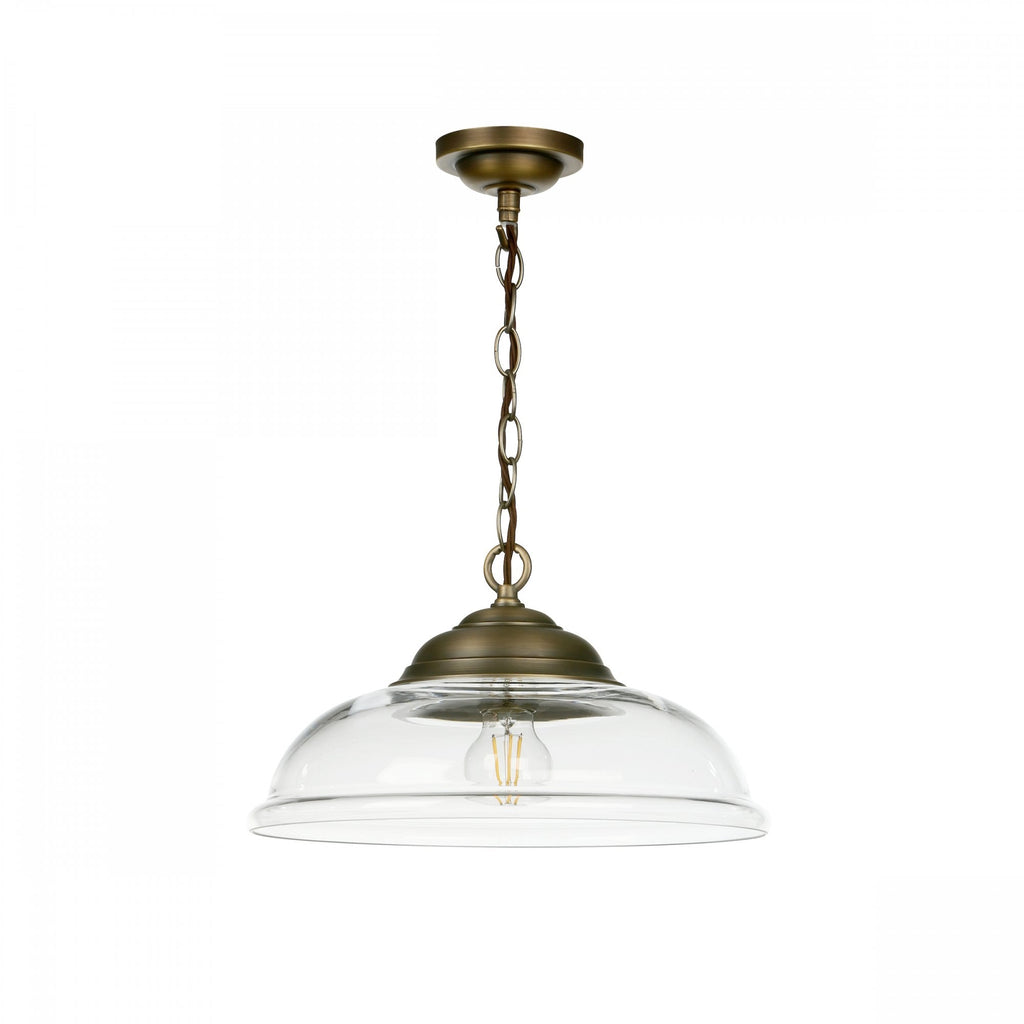 Webster Single Ceiling Pendant Light In Antique Brass With Clear Glass WEB0175