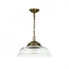 Webster Single Ceiling Pendant Light In Antique Brass With Clear Glass WEB0175