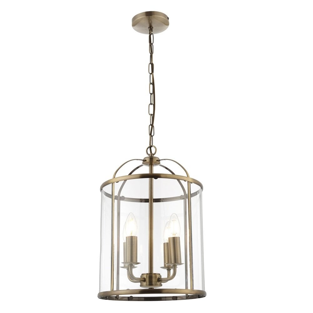 Traditional 4 Light Antique Brass Round Hanging Hall Ceiling Lantern