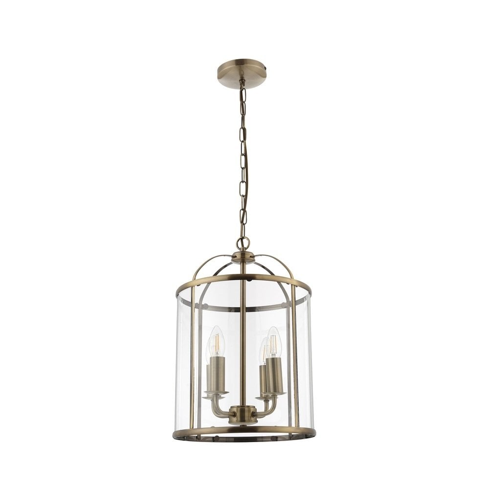 Traditional 4 Light Antique Brass Round Hanging Hall Ceiling Lantern
