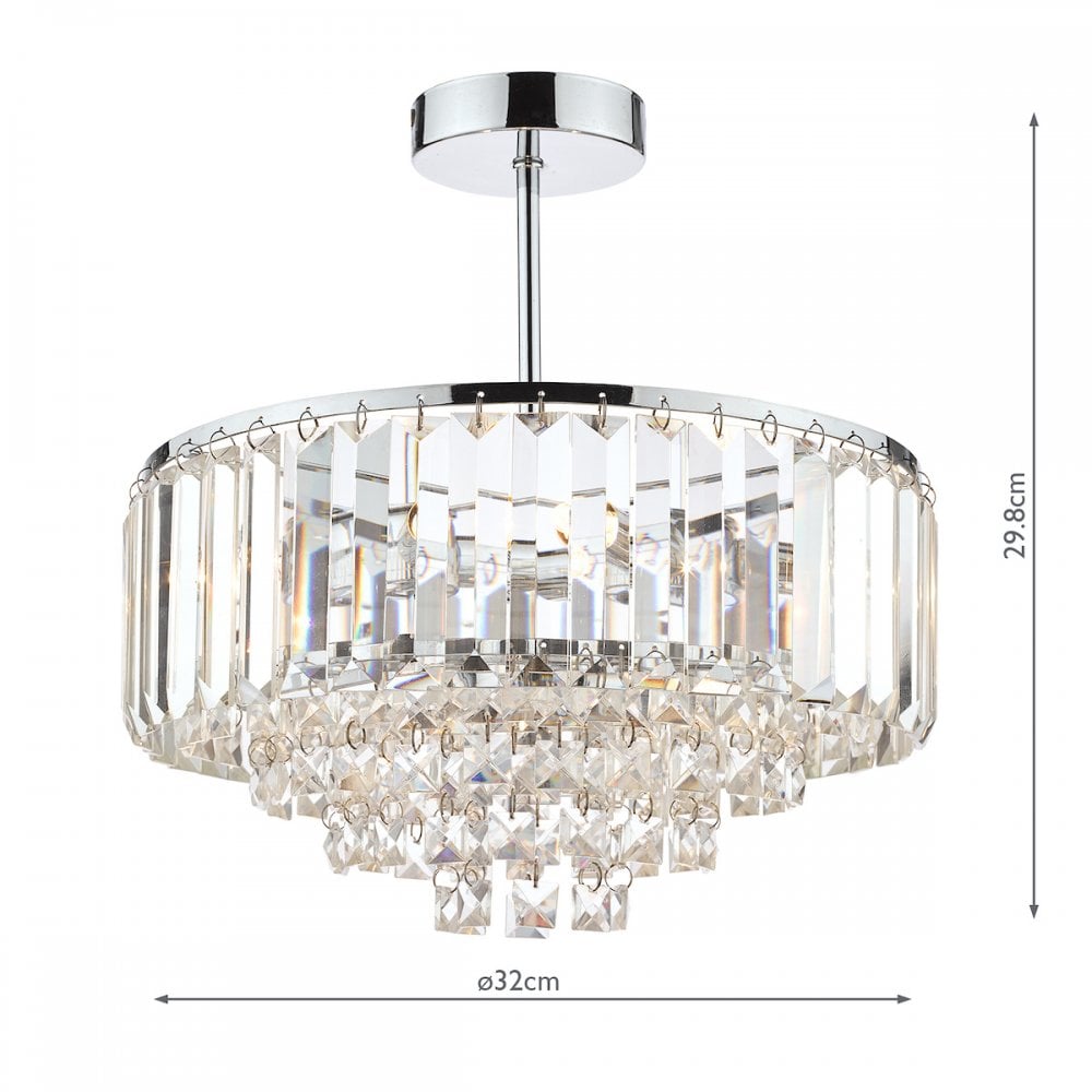 Vienna 3 Light Semi Flush Chandelier In Polished Chrome Finish And Crystal Glass LA3437217-Q