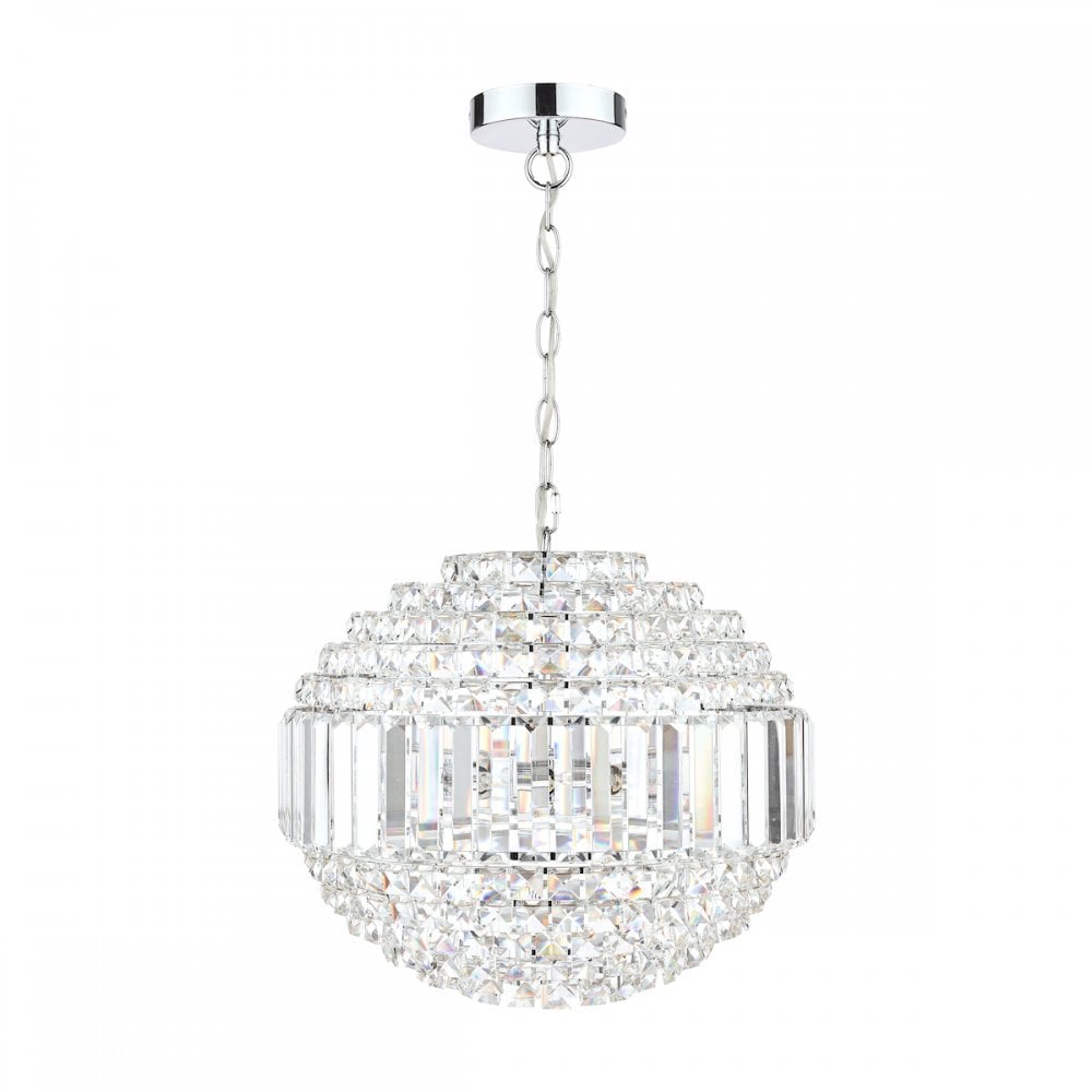 Vienna 5 Light Orb Ceiling Chandelier In Polished Chrome Finish And Crystal Glass LA3743651-Q