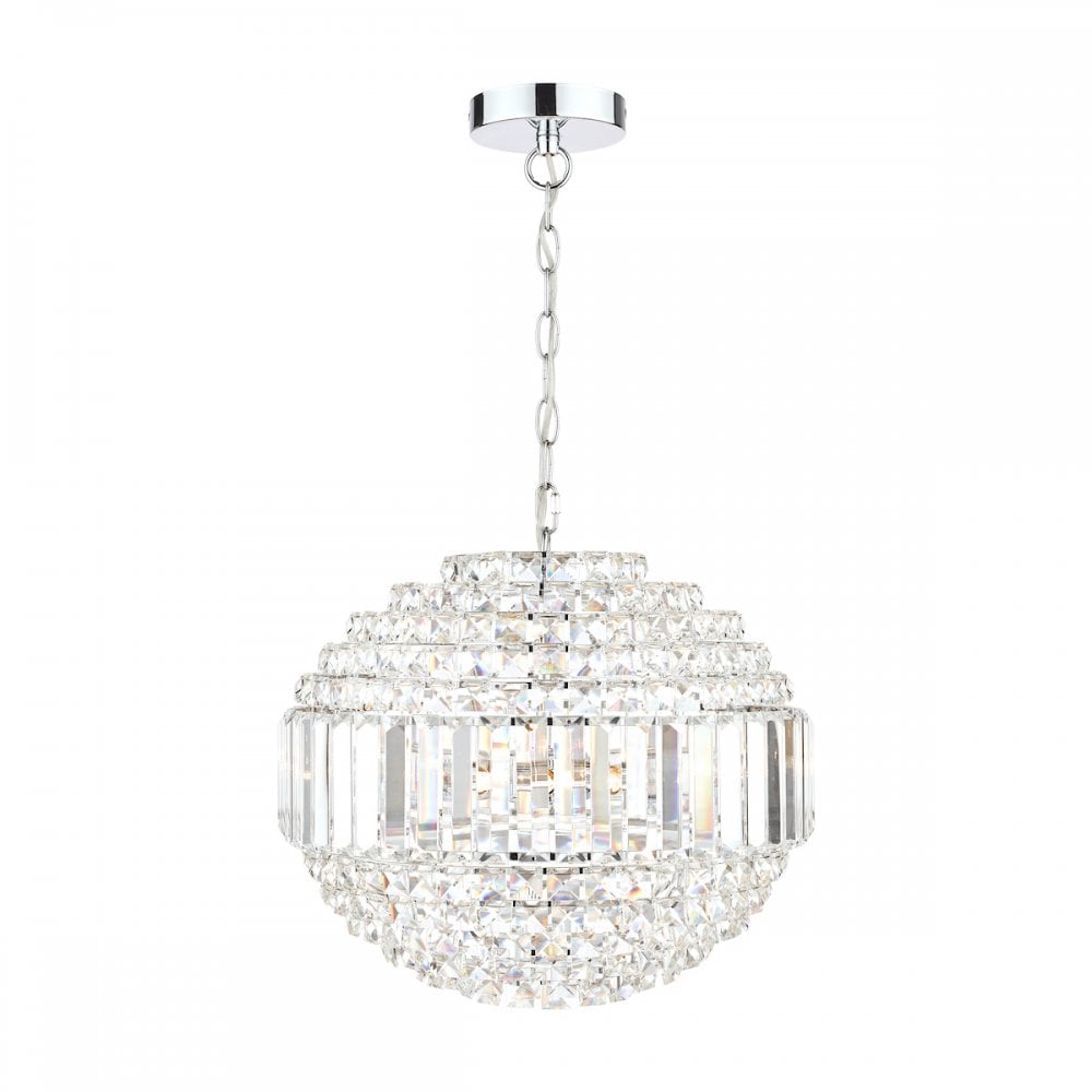 Vienna 5 Light Orb Ceiling Chandelier In Polished Chrome Finish And Crystal Glass LA3743651-Q