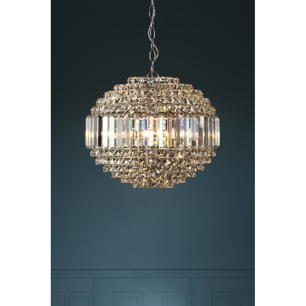 Vienna 5 Light Orb Ceiling Chandelier In Polished Chrome Finish And Crystal Glass LA3743651-Q