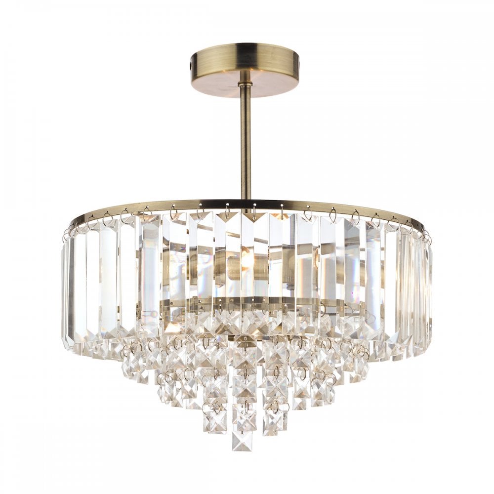 Vienna 3 Light Semi Flush Ceiling Light In Antique Brass Finish And Crystal Glass LA3599070-Q