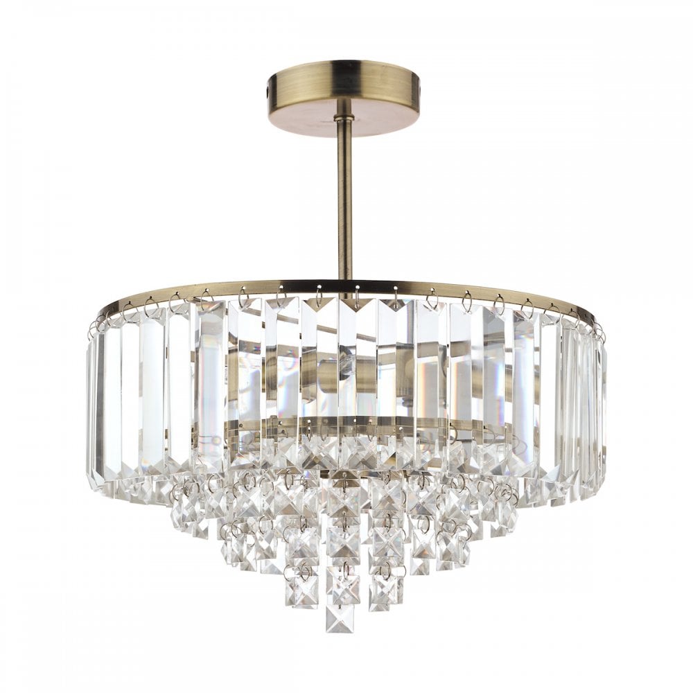 Vienna 3 Light Semi Flush Ceiling Light In Antique Brass Finish And Crystal Glass LA3599070-Q