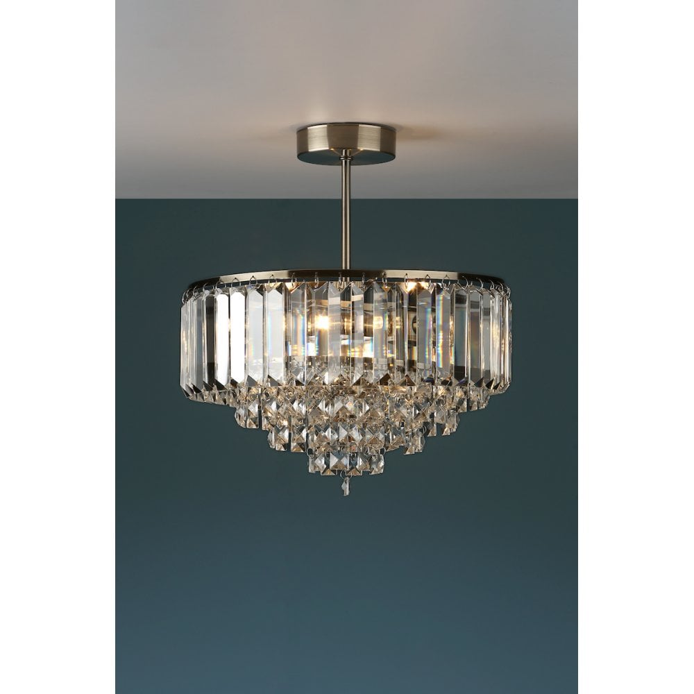 Vienna 3 Light Semi Flush Ceiling Light In Antique Brass Finish And Crystal Glass LA3599070-Q
